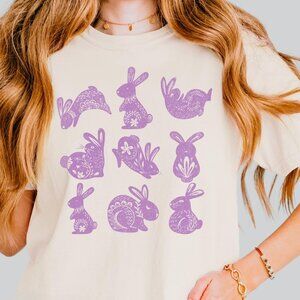 Floral Bunny T-shirt, Retro Easter Tee, Rabbit Shirt, Easter Gift
